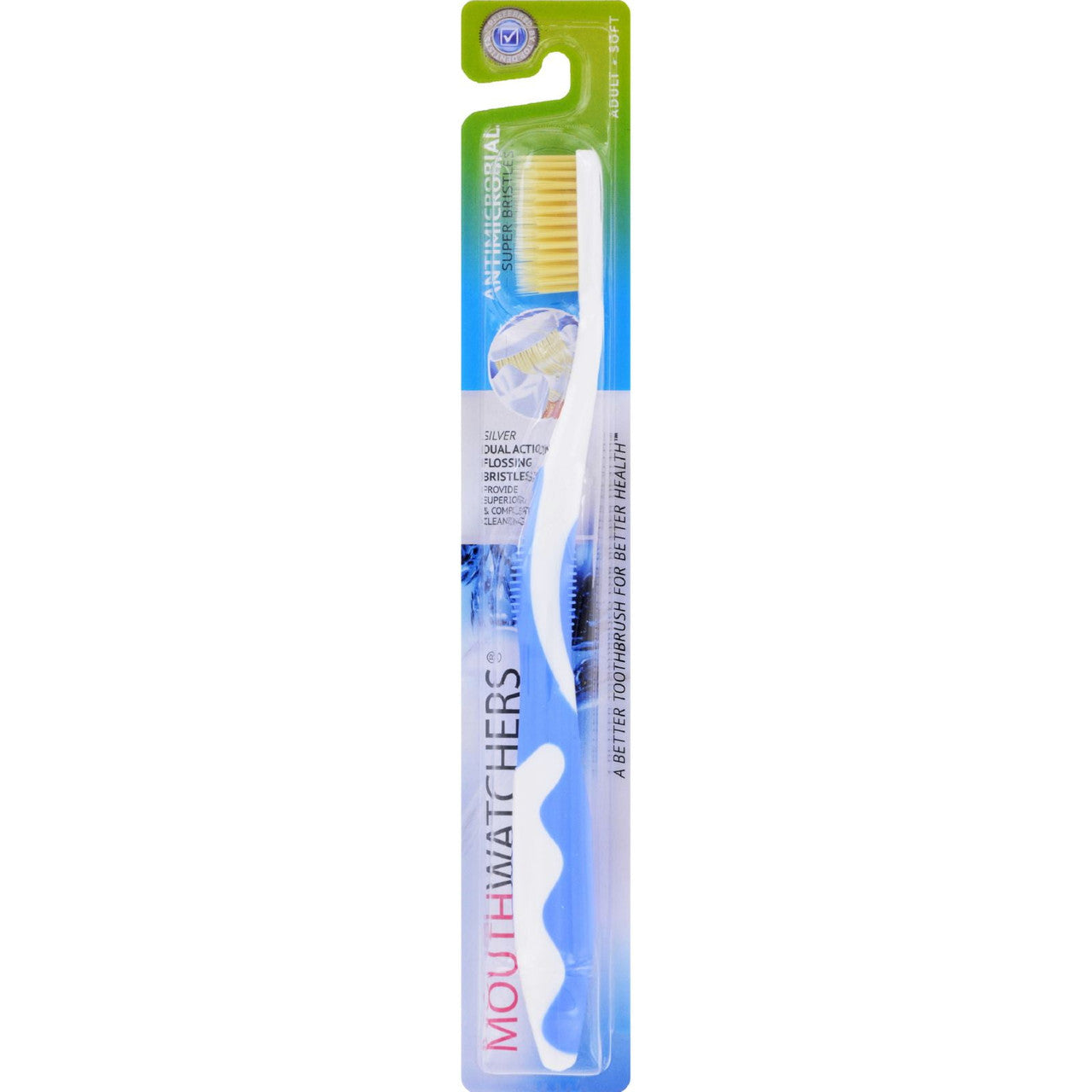 Mouth Watchers Antimicrobial Adult Soft Toothbrush, Blue, 1 Ea